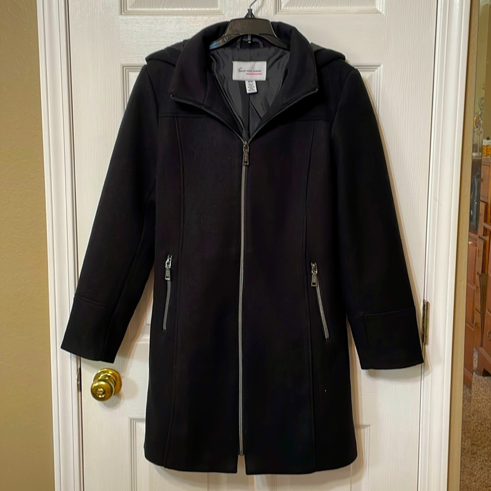 Two by Vince Camuto Hooded A-Line Walker Coat - Black - Medium